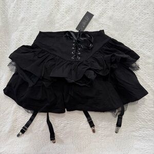 NWT Widow Black Gothic Skirt with Lace-Up Detail (M)